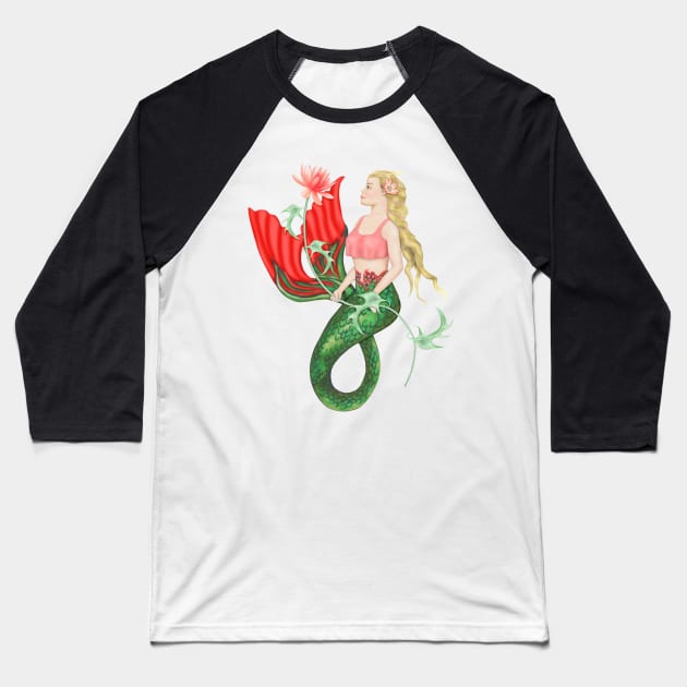 Waterlily Mermaid Art Baseball T-Shirt by SpiceTree